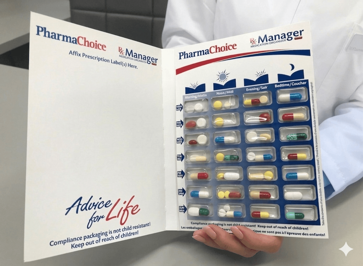 Seniors medication management and blister packaging service at Longfields Pharmacy Nepean Ottawa